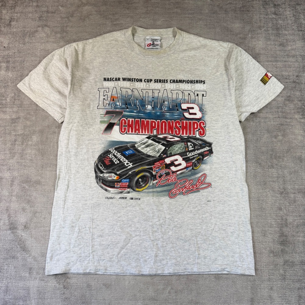 Dale Earnhardt Shirt Mens Large Gray 7 Championships Vintage 90s NASCAR Racing